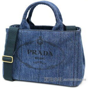 PRADA Denim Tote Bag Blue Silkscreen Triangle Logo Shoulder Handbag Canapa